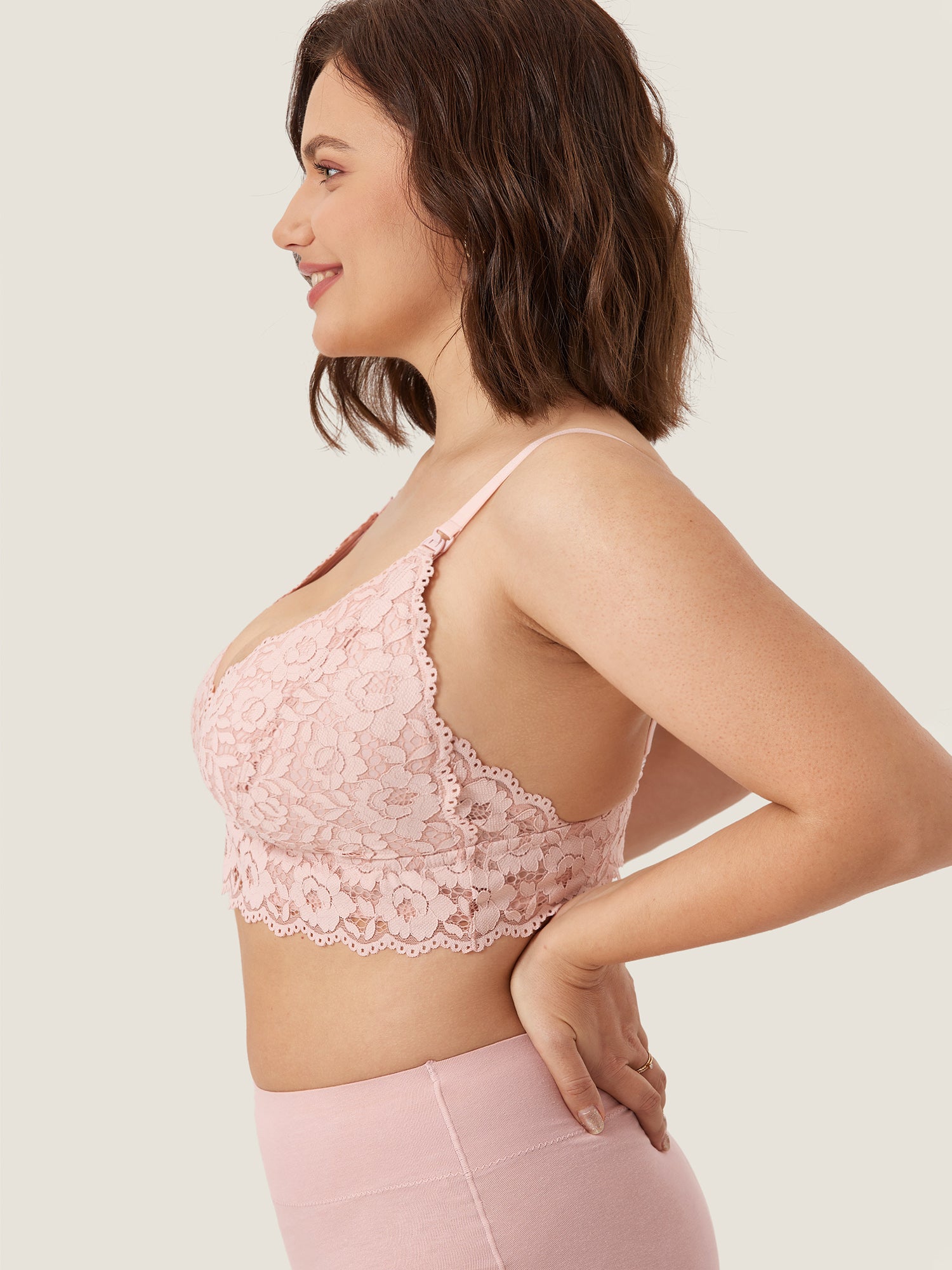 MOMANDA Women's More Coverage Lace Plunge Nursing Bralette Gentle Rose