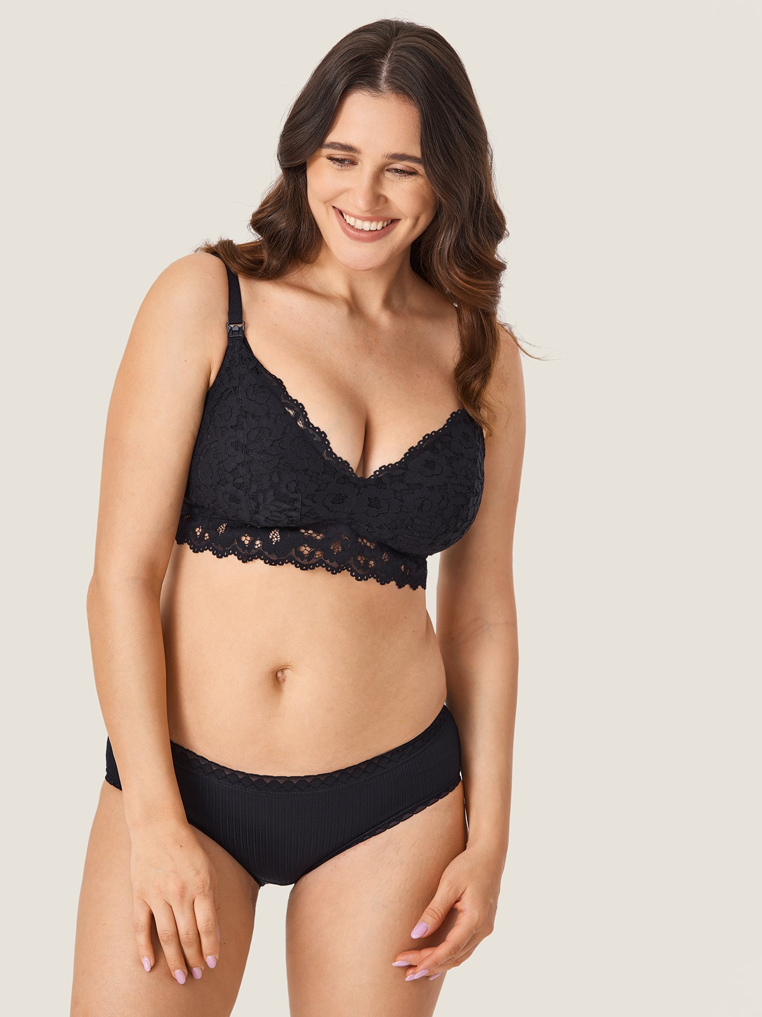 MOMANDA Women's More Support Lace Nursing Bralette Black