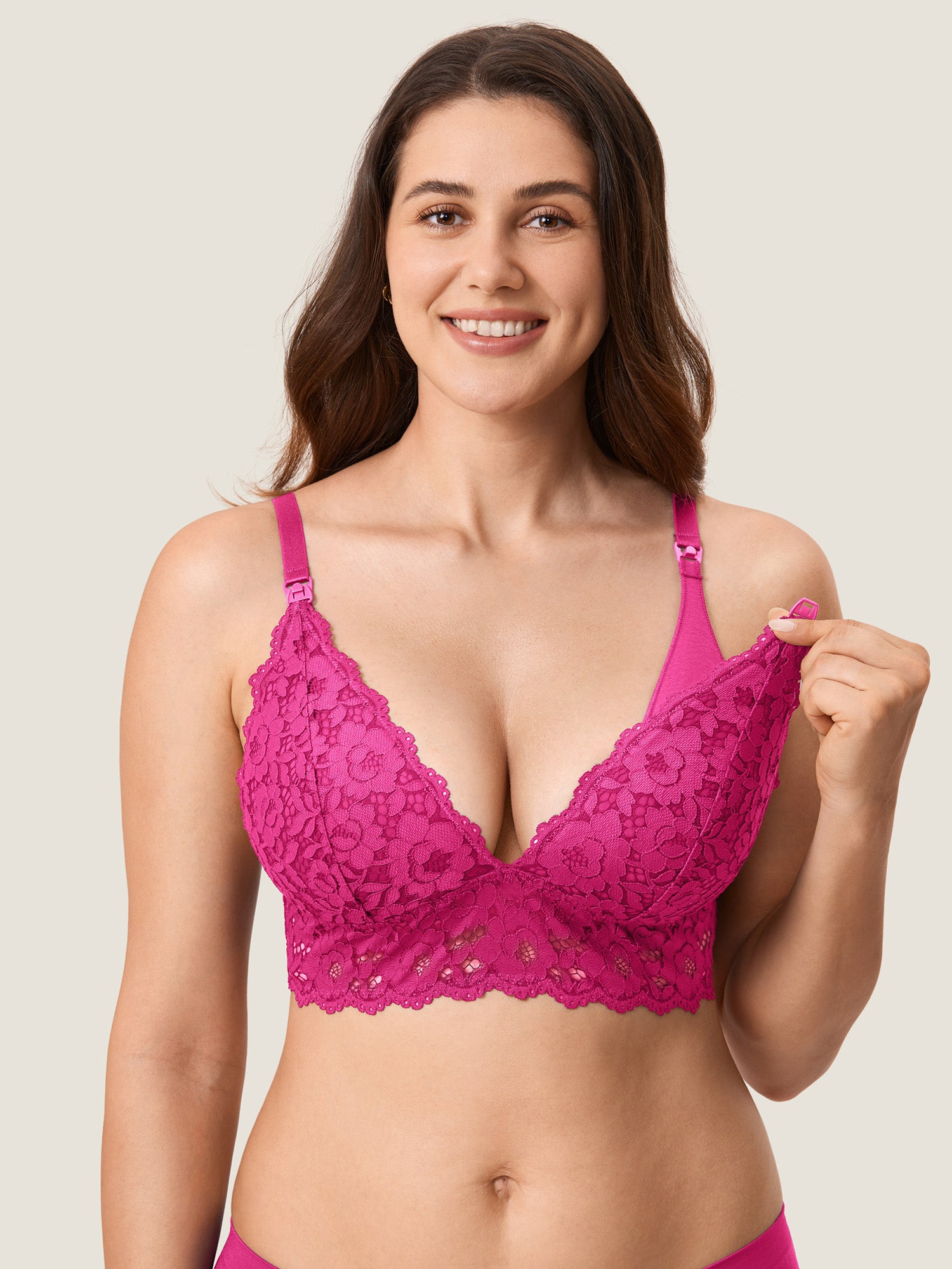 MOMANDA Women‘s Lace Plunge Nursing Bralette Hibiscus Purple