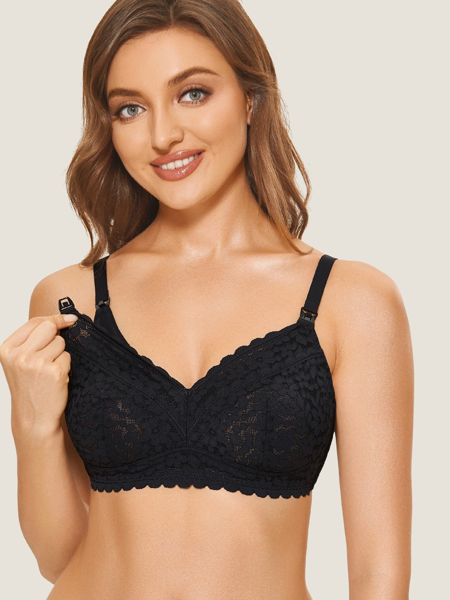 MOMANDA Women's Lace Hands Free Pumping Bra Black