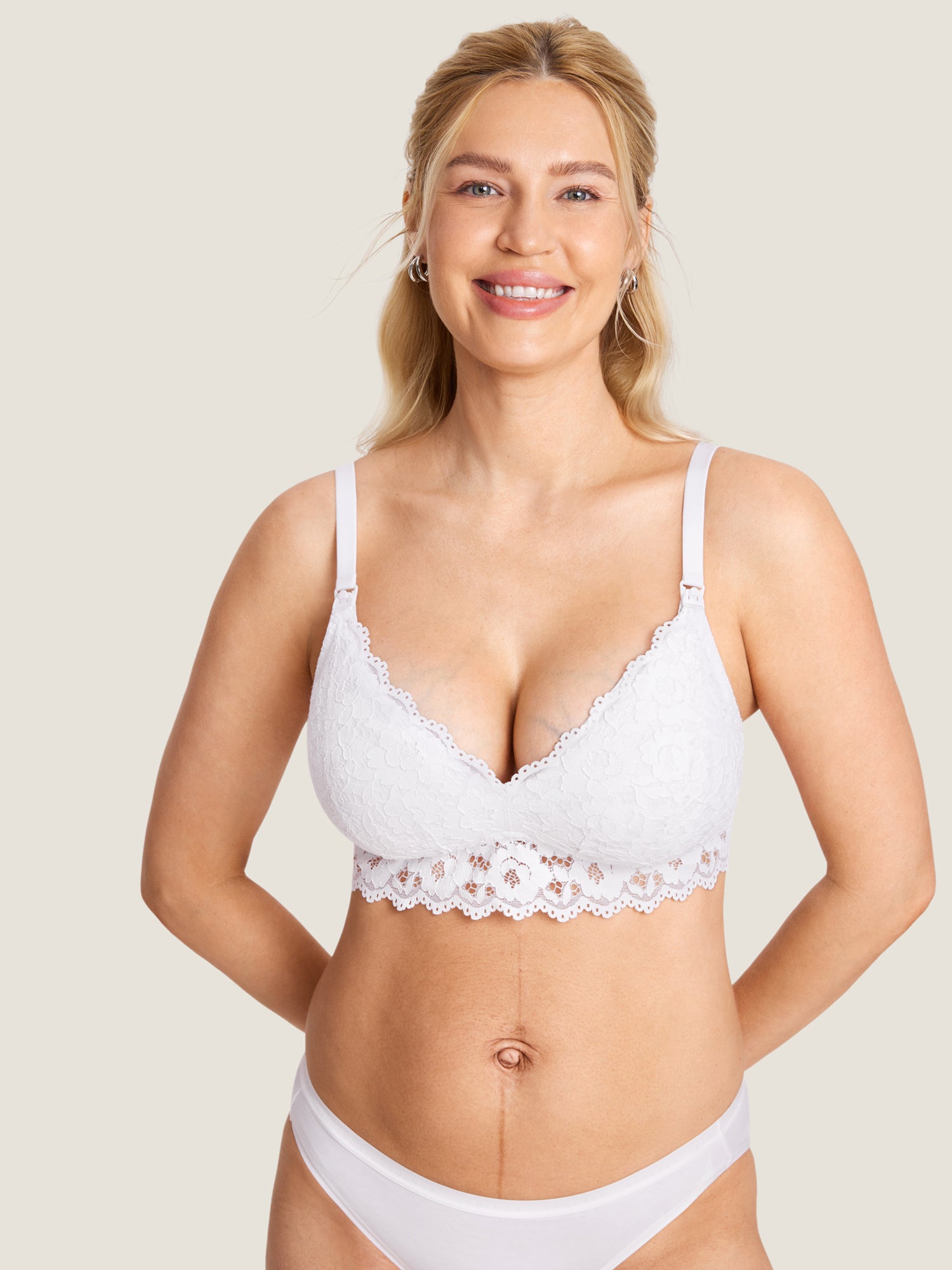 MOMANDA Women's More Support Lace Nursing Bralette Snow White