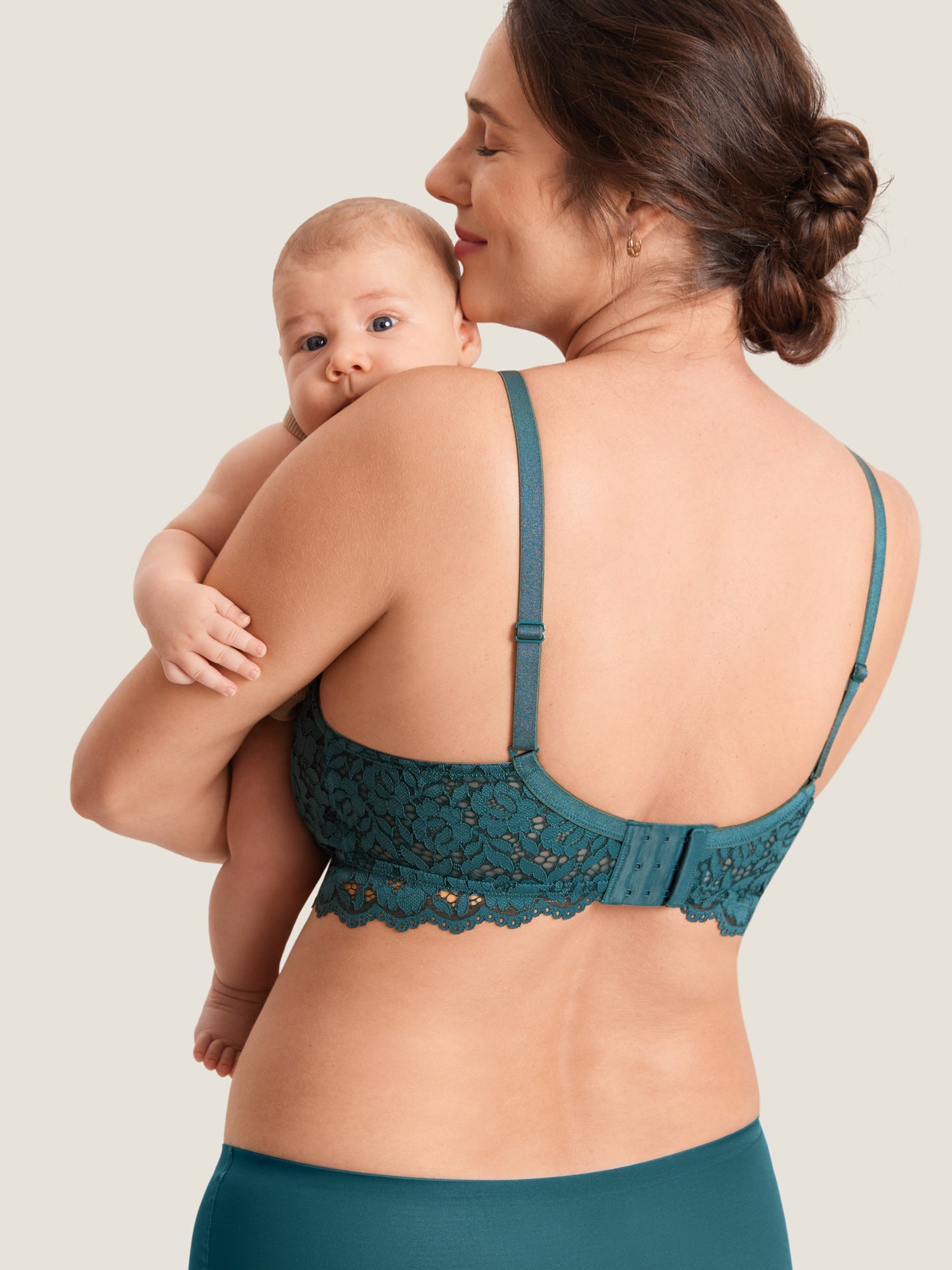 MOMANDA Women's More Support Lace Nursing Bralette Spruce Green