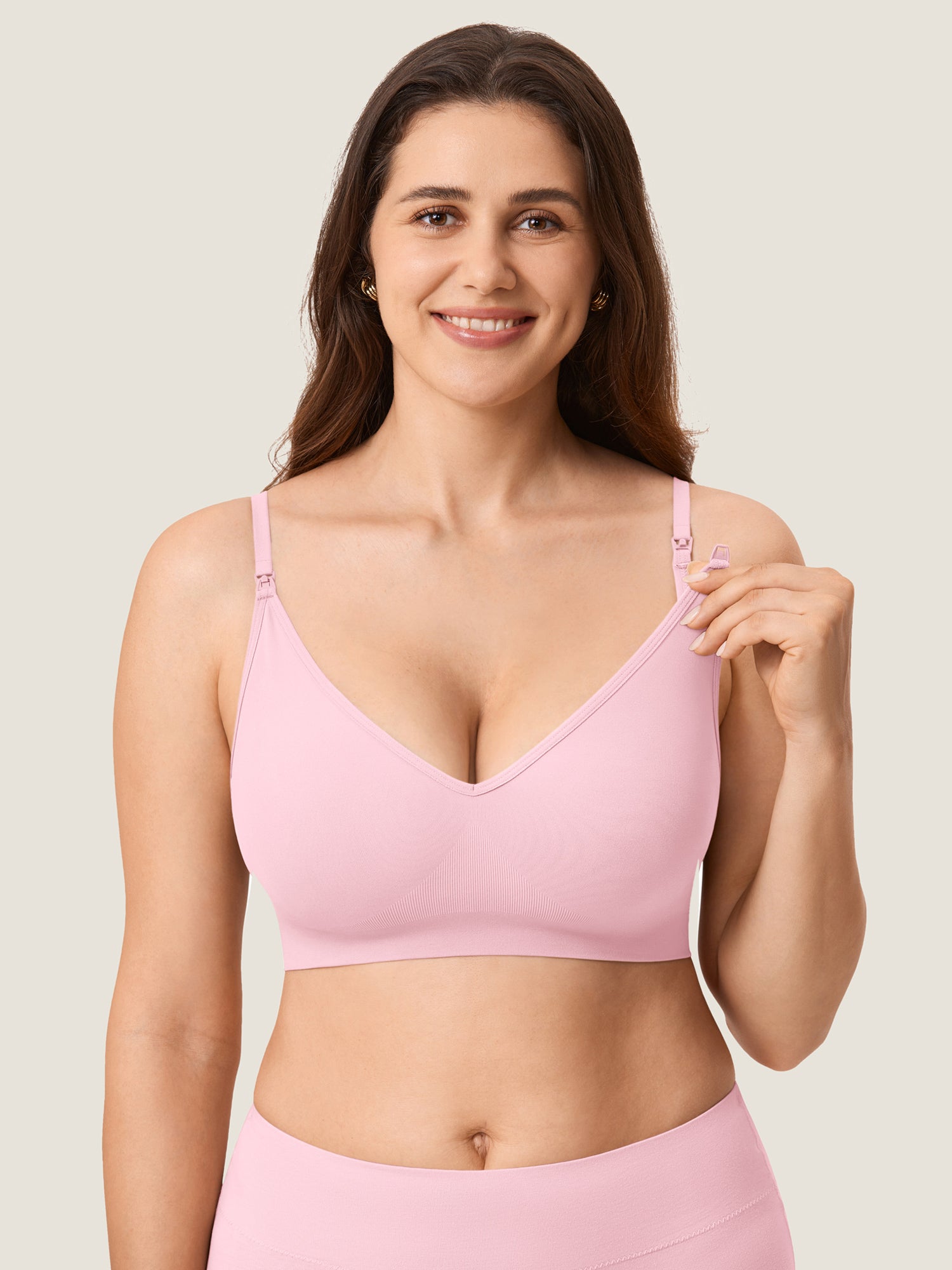 MOMANDA Women's Seamless Soft Knit Nursing Bra Sweet Pink