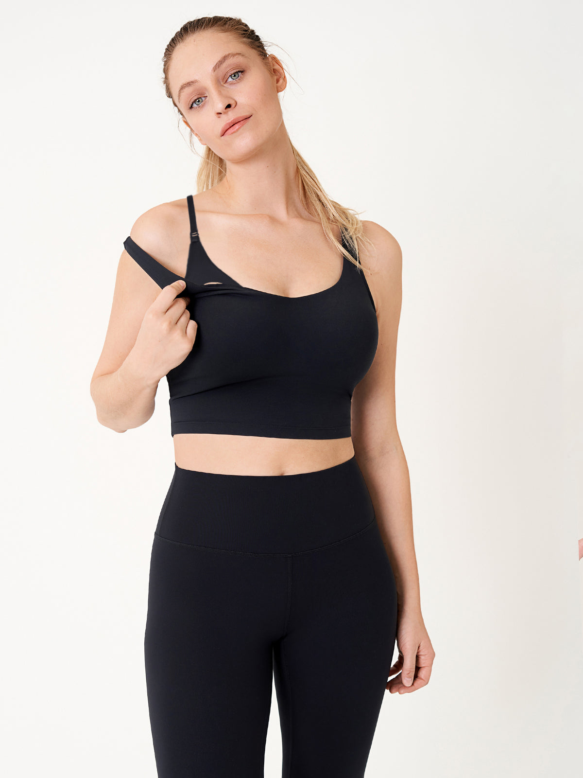 MOMANDA Women's Natrelax® Nursing Crop Tank Top - V Neck Black