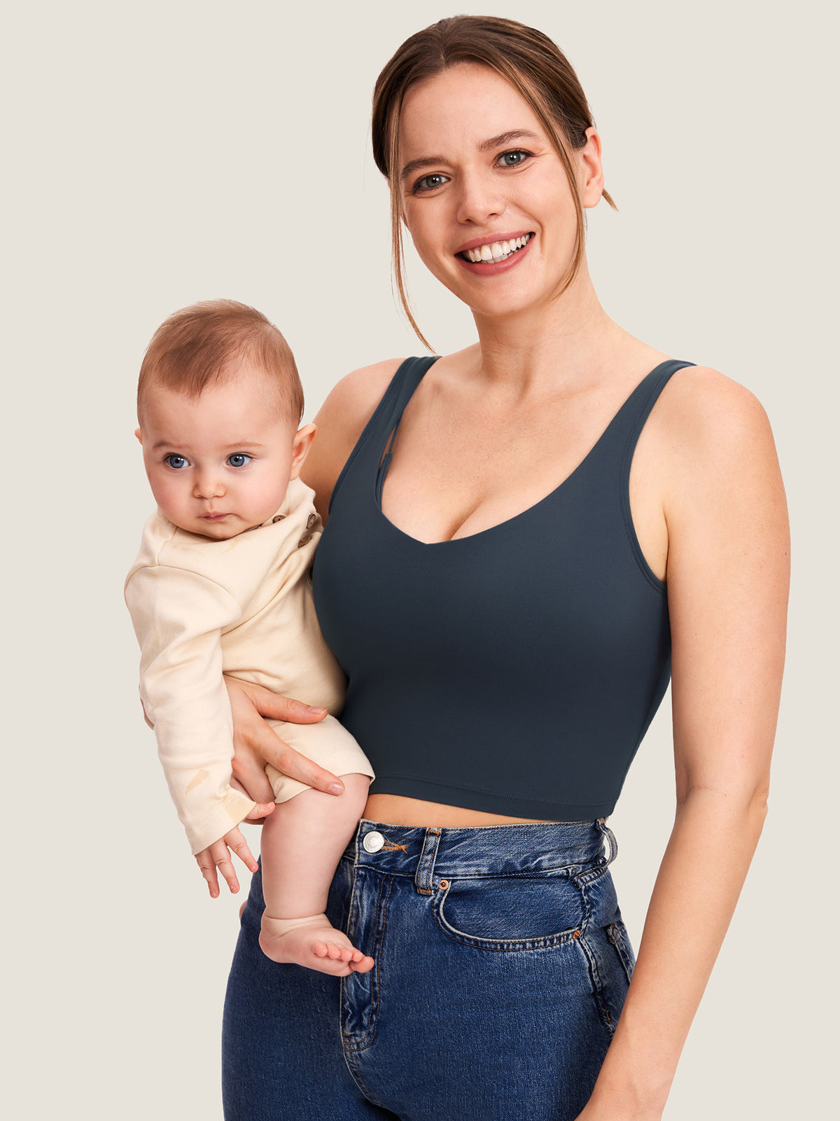 MOMANDA Women's Natrelax® Nursing Crop Tank Top - V Neck Twilight Blue