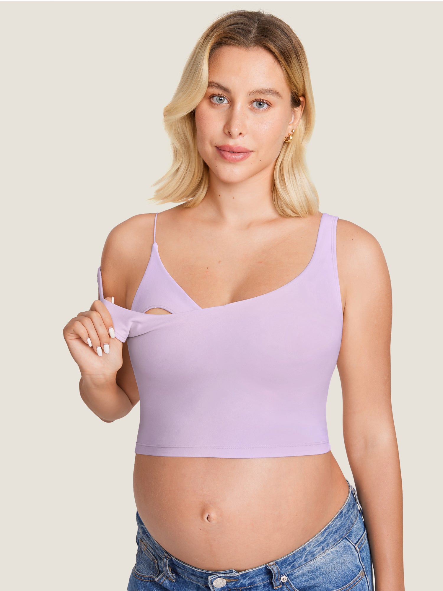 MOMANDA Women's Natrelax® Nursing Crop Tank Top - V Neck Deep Purple