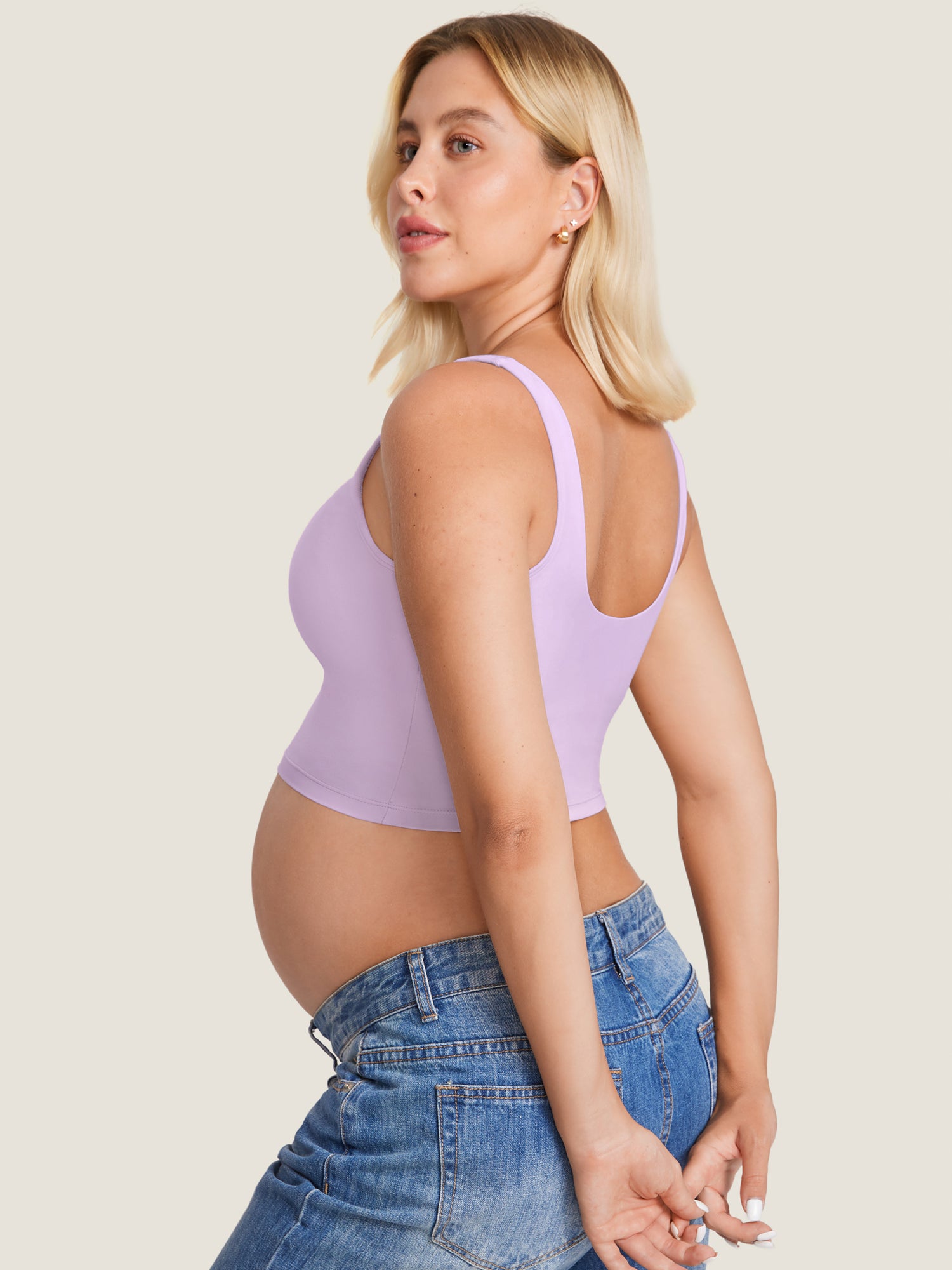 MOMANDA Women's Natrelax® Nursing Crop Tank Top - V Neck Deep Purple