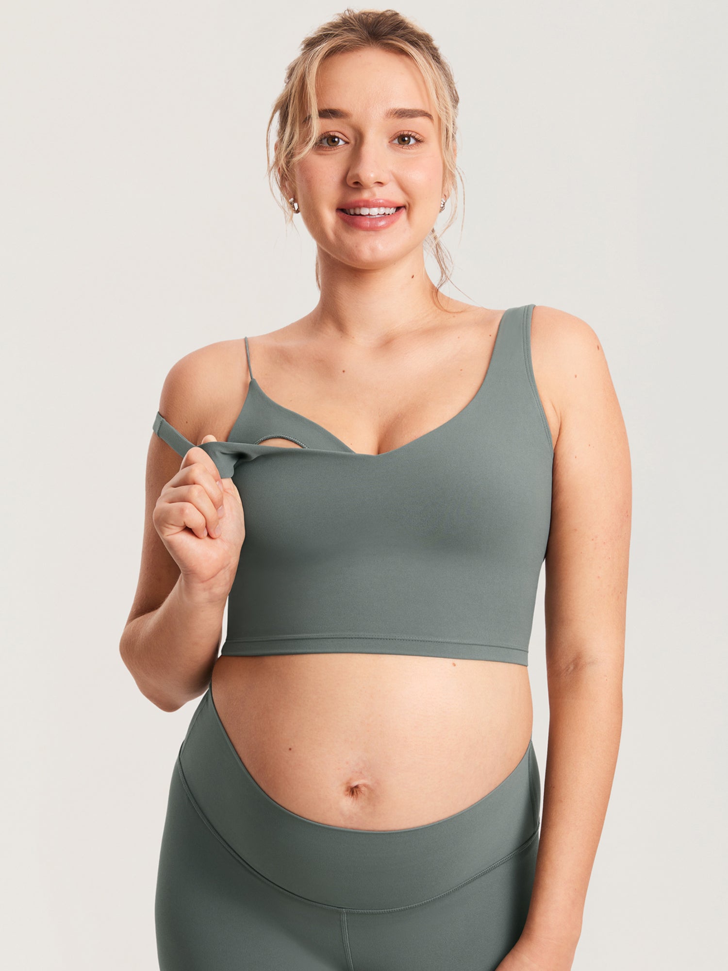 MOMANDA Women's Natrelax® Nursing Crop Tank Top - V Neck Grey Sage