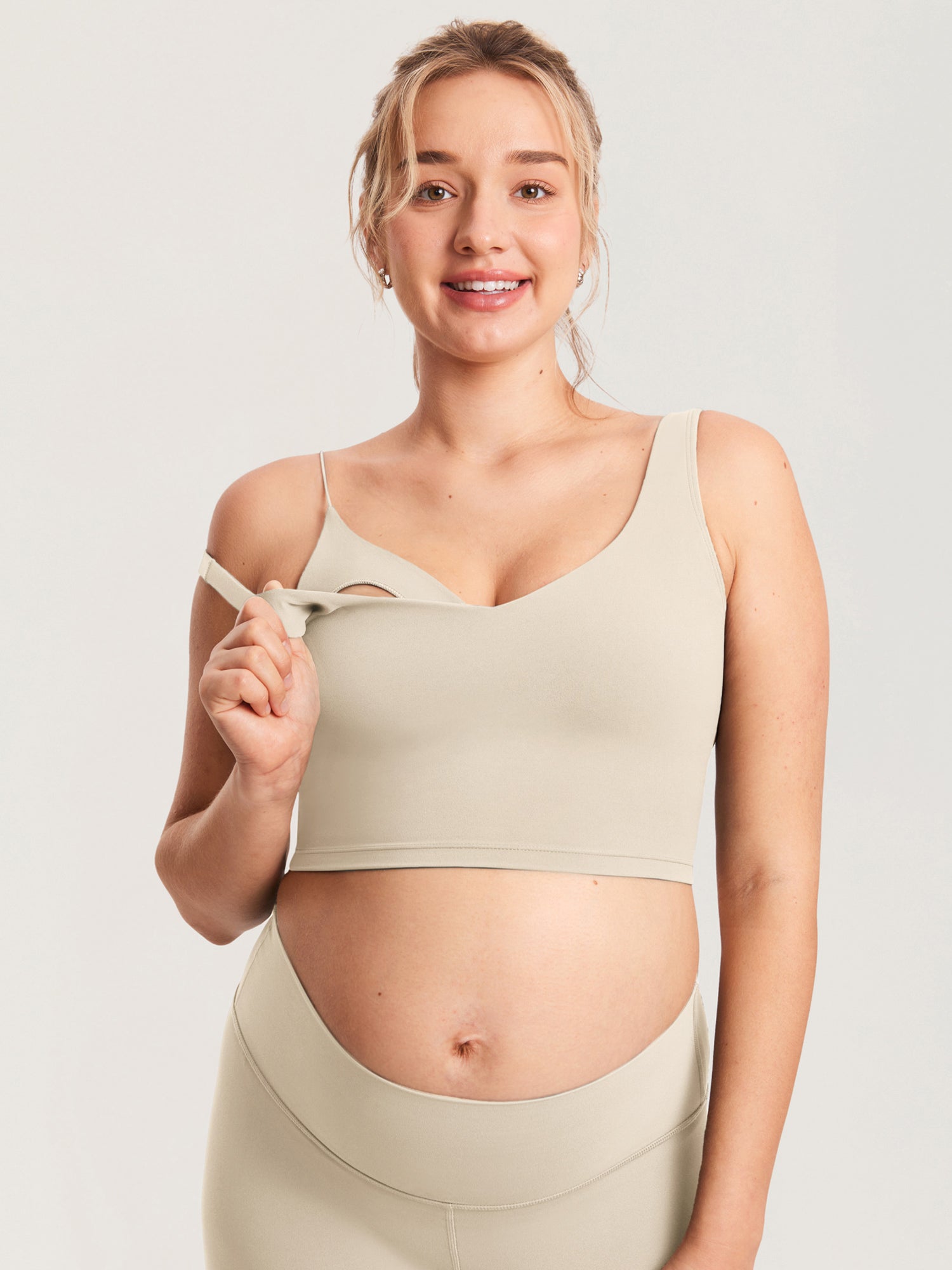 MOMANDA Women's Natrelax® Nursing Crop Tank Top - V Neck Mojave Tan