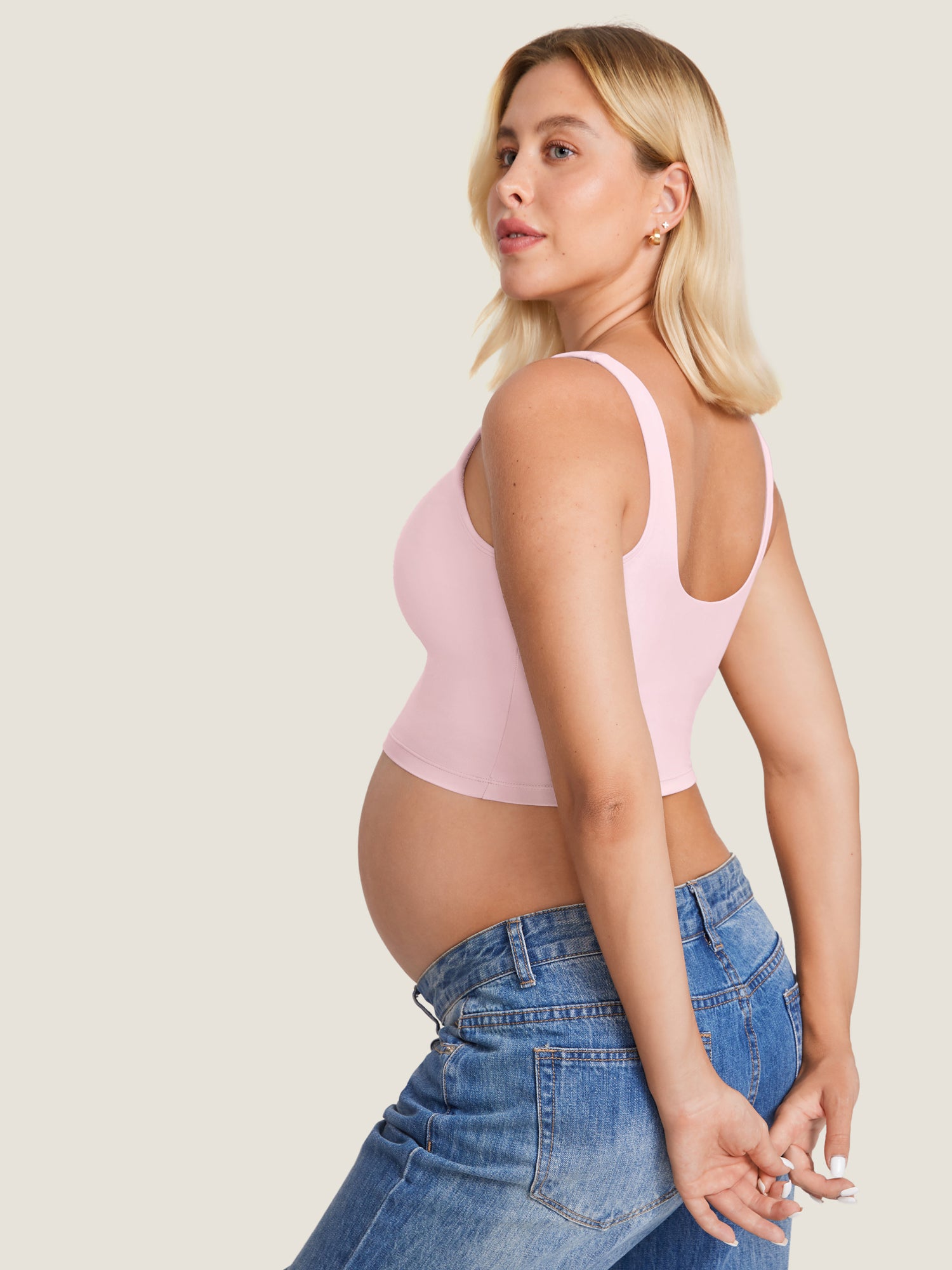 MOMANDA Women's Natrelax® Nursing Crop Tank Top - V Neck Strawberry Pink