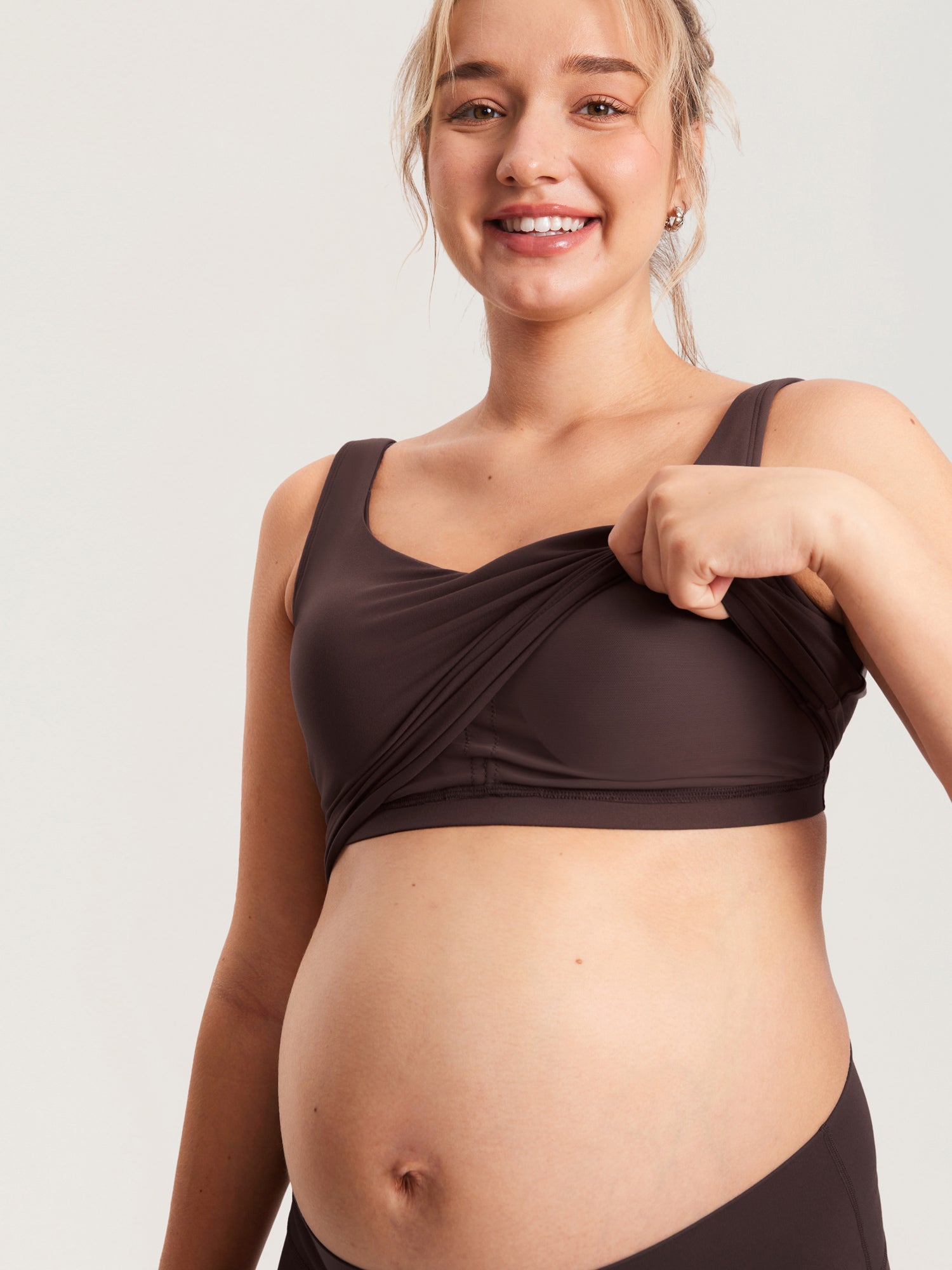 MOMANDA Women's Natrelax® Nursing Crop Tank Top - V Neck Hot Fudge Brown