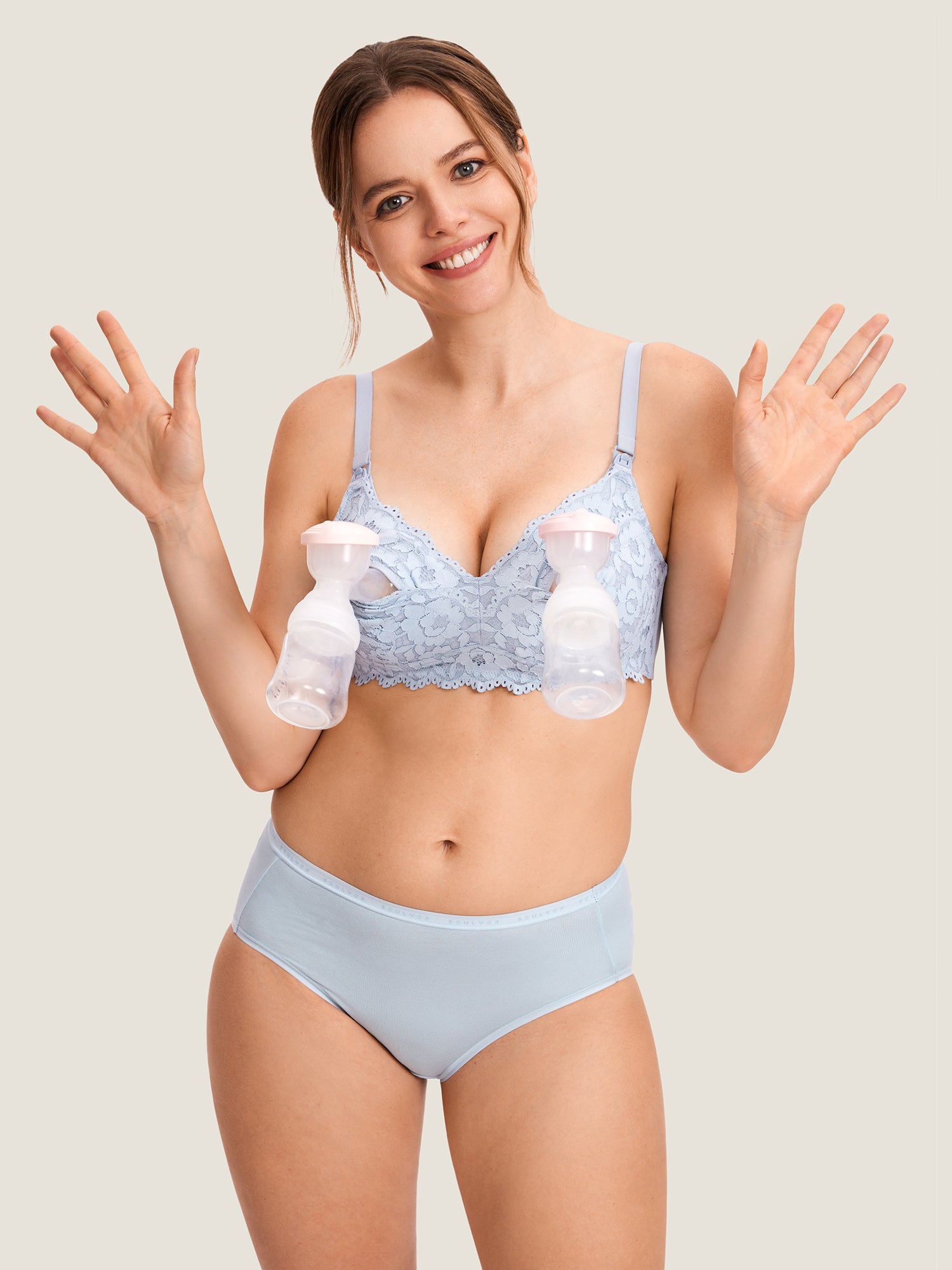MOMANDA Cotton Lining Hands Free Pumping Bra Glacier blue