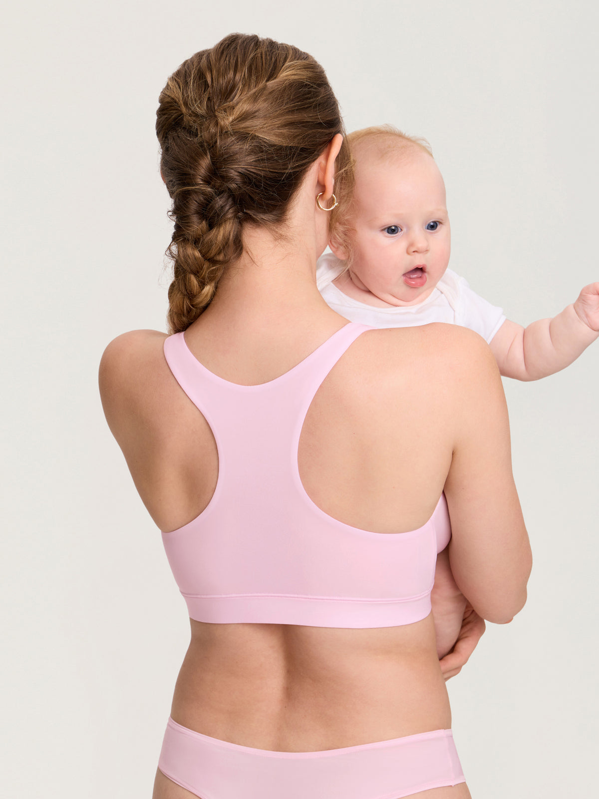 MOMANDA Women's Inbarely® Crossover Racerback Nursing Bra Sweet Pink @model_info:MOM5