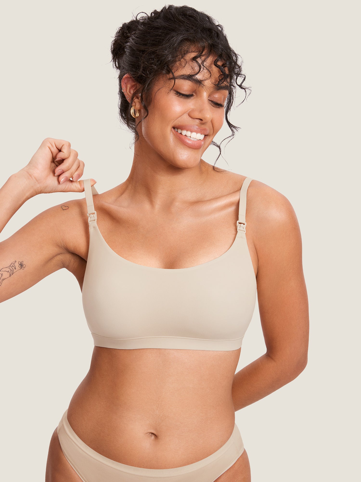MOMANDA Women's Inbarely® Scoop Nursing Bra Flax Beige