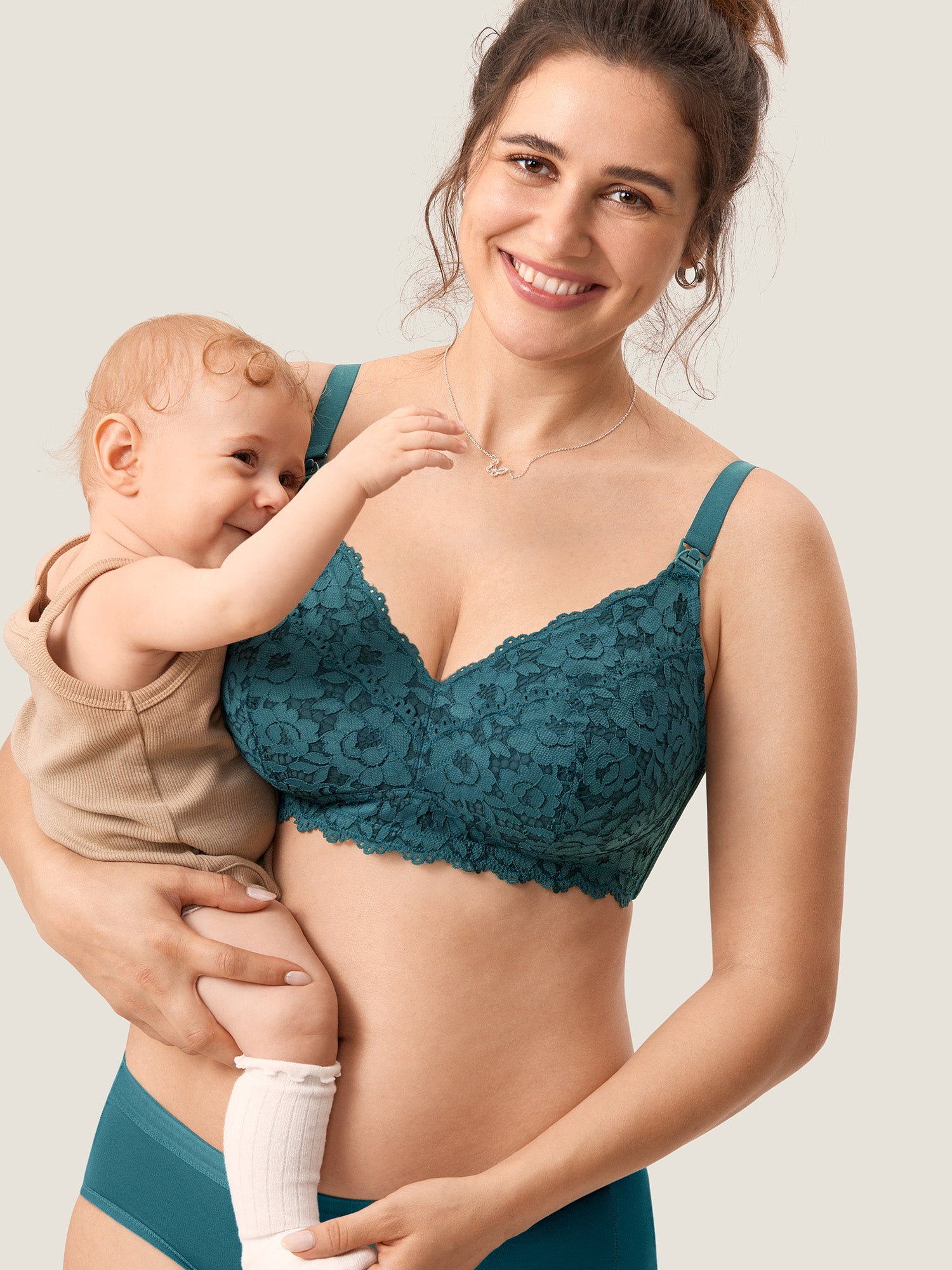 MOMANDA Cotton Lining Hands Free Pumping Bra Spruce Green