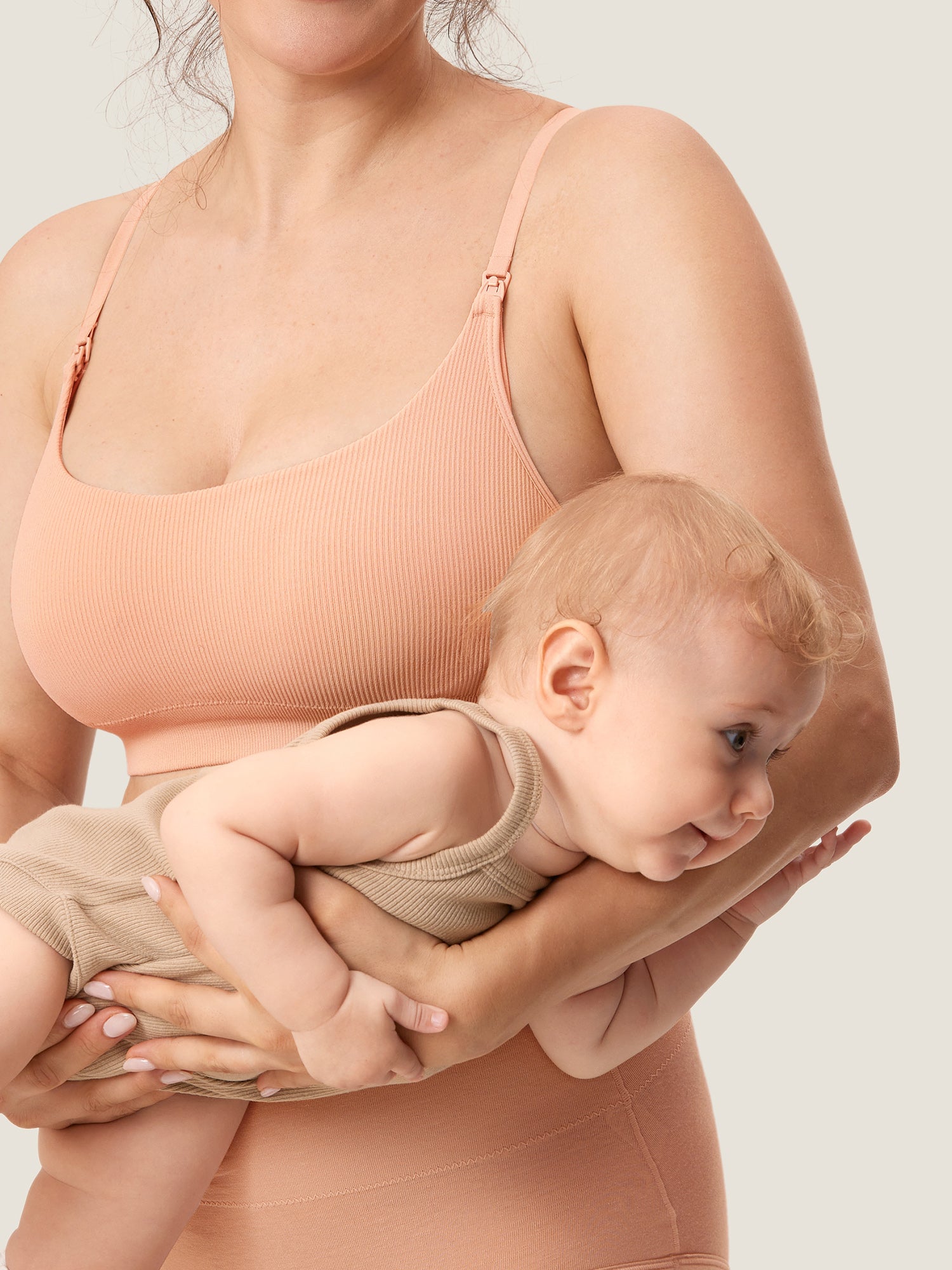 MOMANDA Women's Ribbed Scoop Nursing Bralette Brown Purple