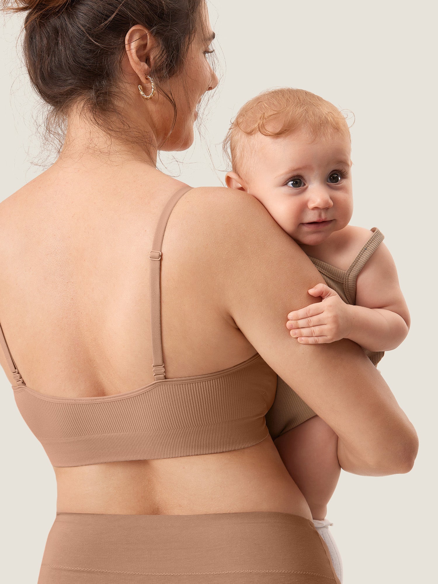 MOMANDA Women's Ribbed Scoop Nursing Bralette Gravel Beige