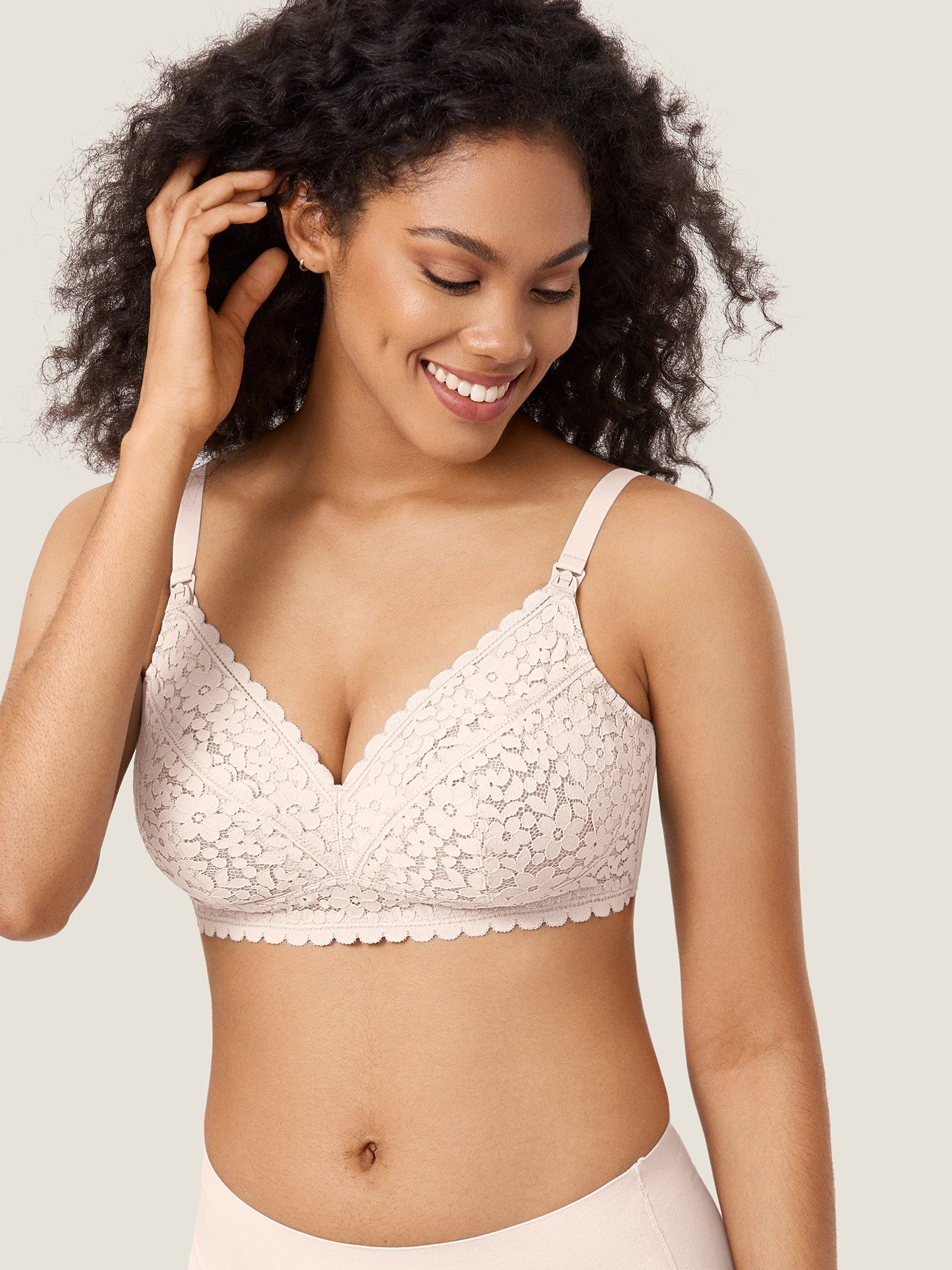 MOMANDA Women's Lace Hands Free Pumping Bra Rose White