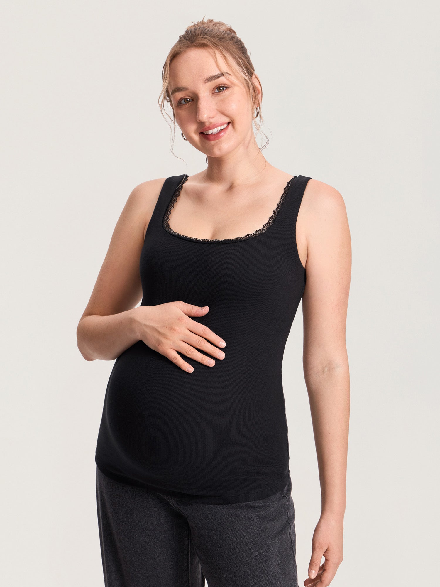 Cotton Rib Lace Trim Maternity Tank Top