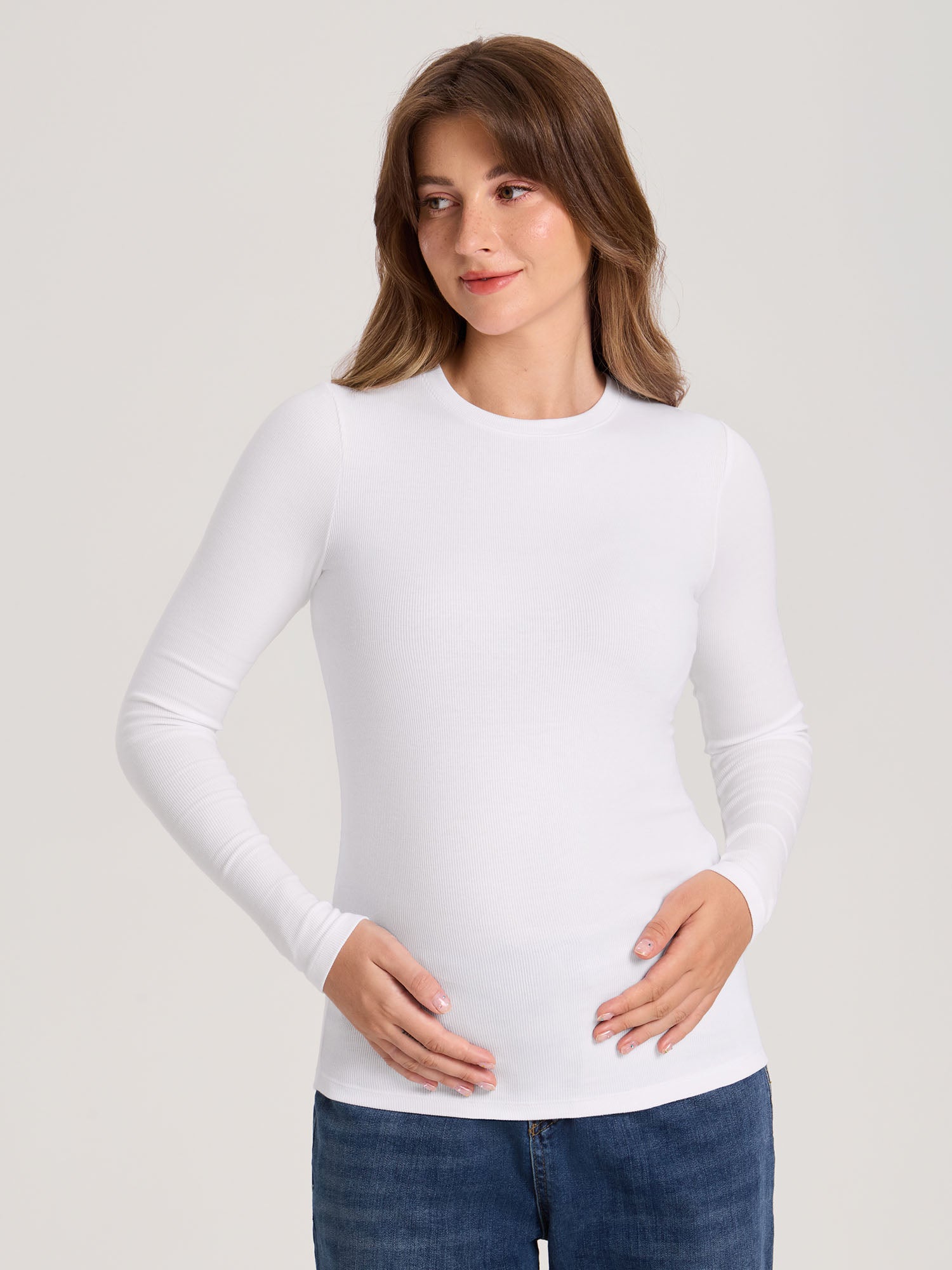 Cotton Rib Crew Neck Maternity Top