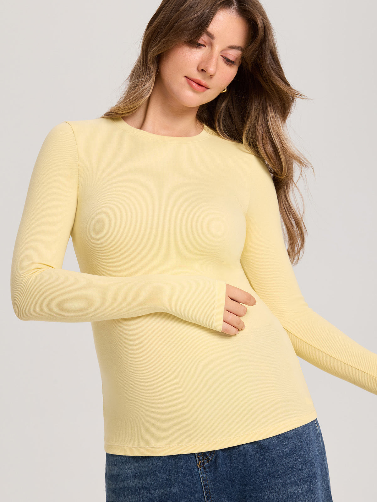 Cotton Rib Crew Neck Maternity Top