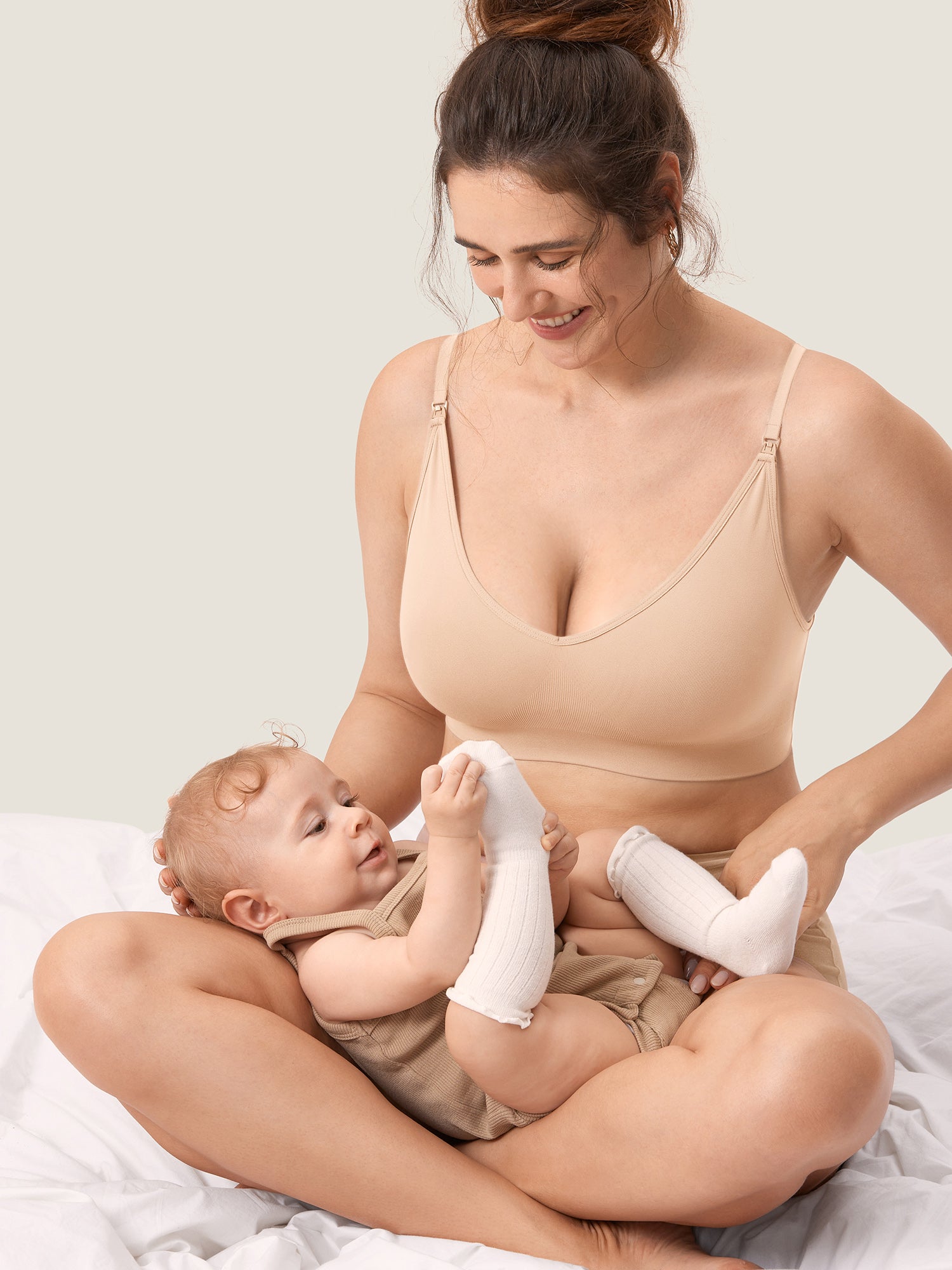MOMANDA Women's Seamless Soft Knit Nursing Bra,TITLE_BEST SELLERS Beige
