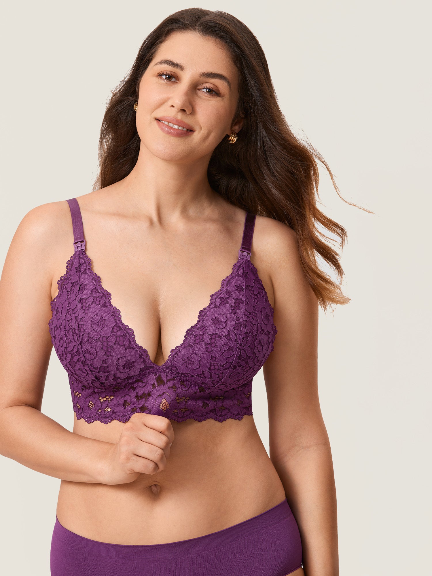 MOMANDA Women‘s Lace Plunge Nursing Bralette Mulberries Purple