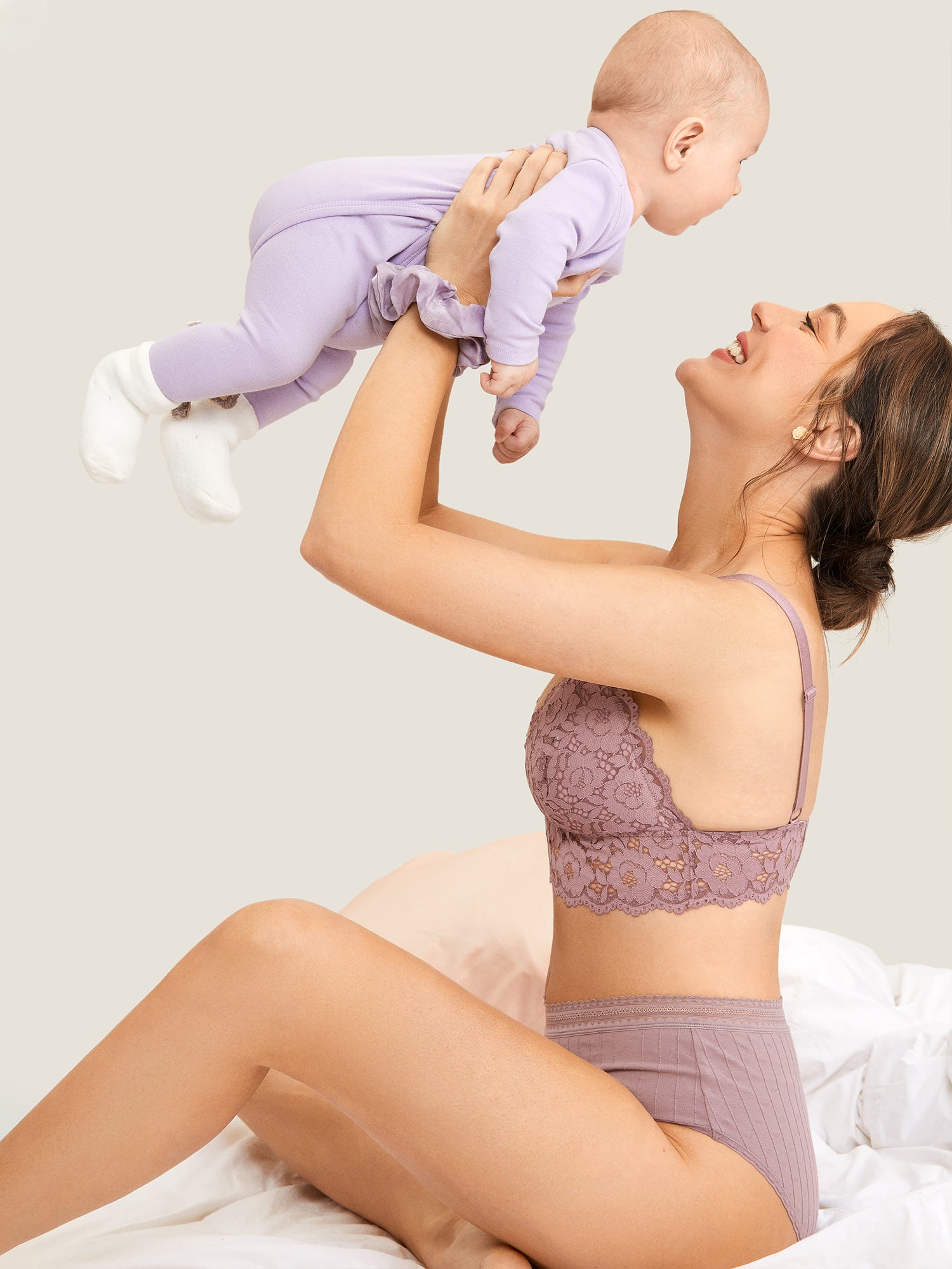 MOMANDA Women‘s Lace Plunge Nursing Bralette Rose Brown