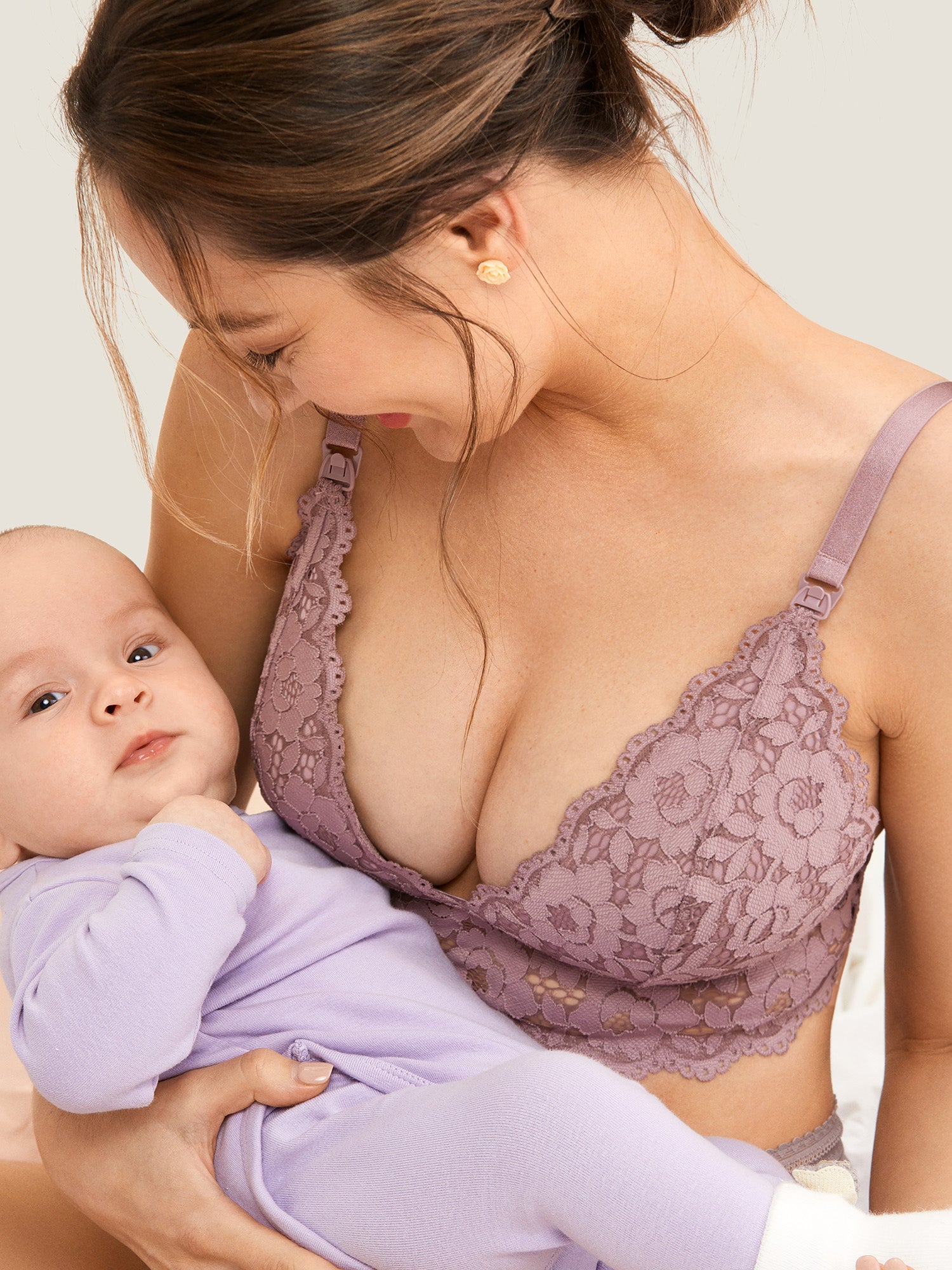 MOMANDA Women‘s Lace Plunge Nursing Bralette Rose Brown