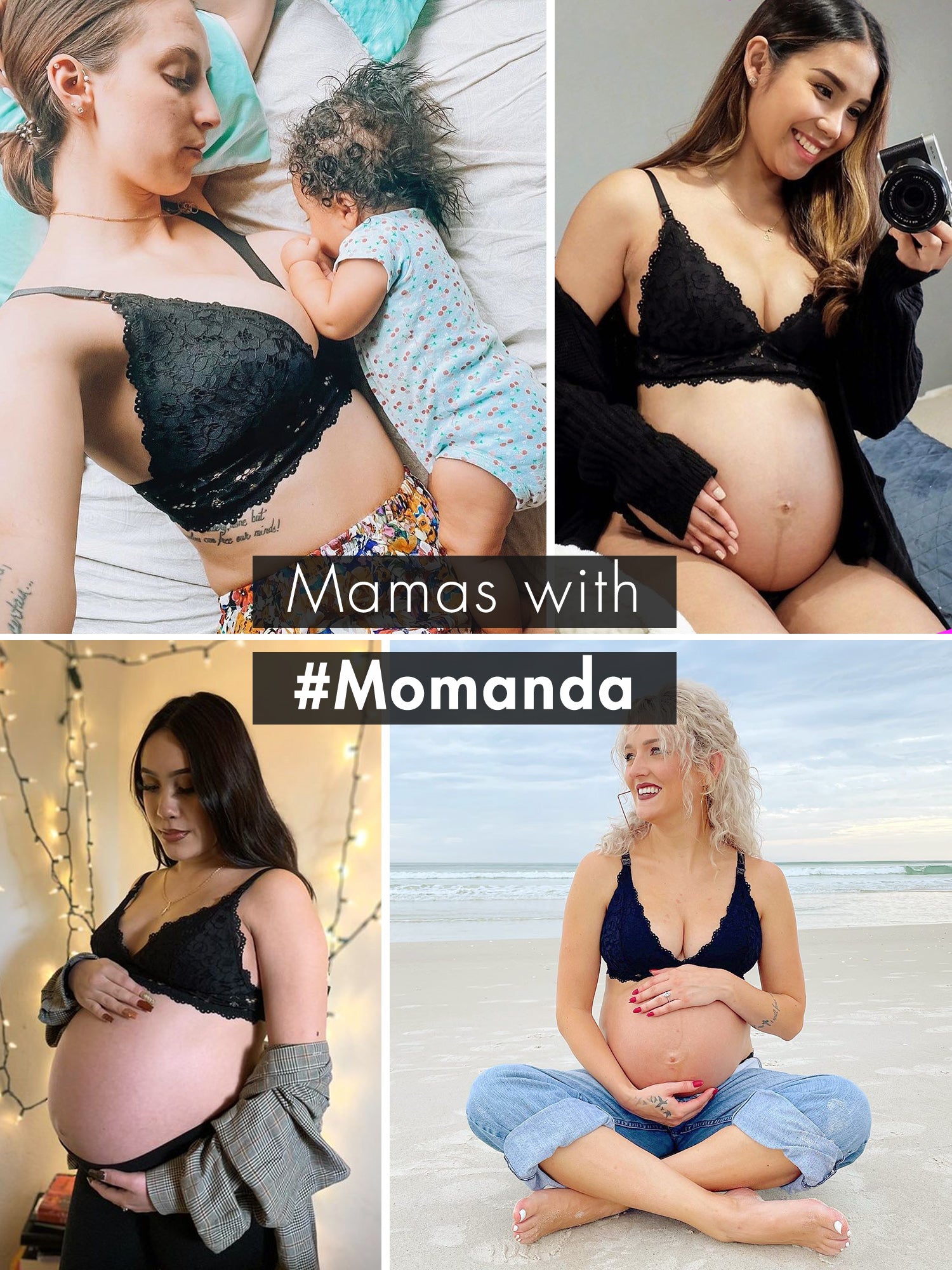 MOMANDA Women‘s Lace Plunge Nursing Bralette Black