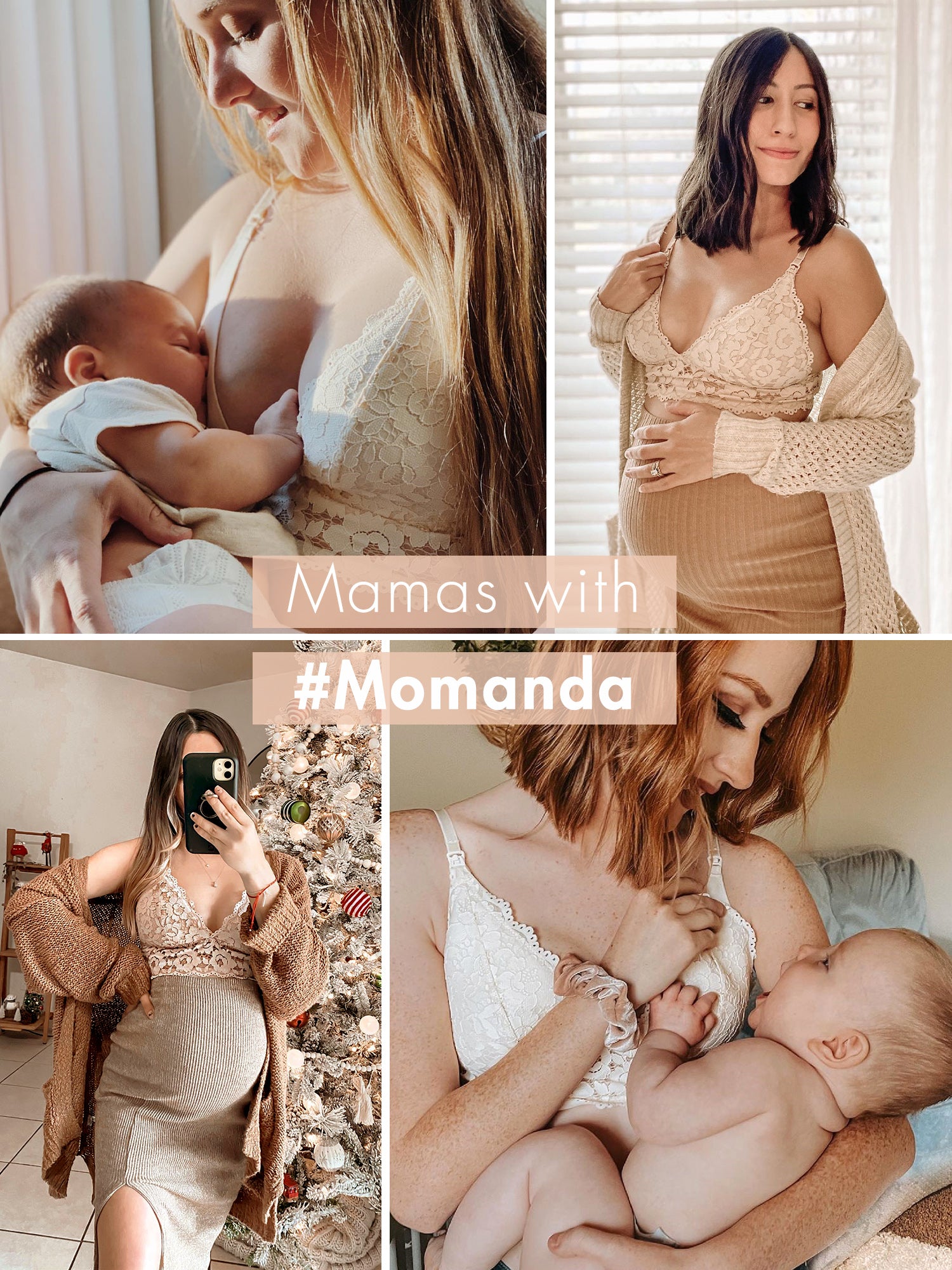 MOMANDA Women‘s Lace Plunge Nursing Bralette Beige