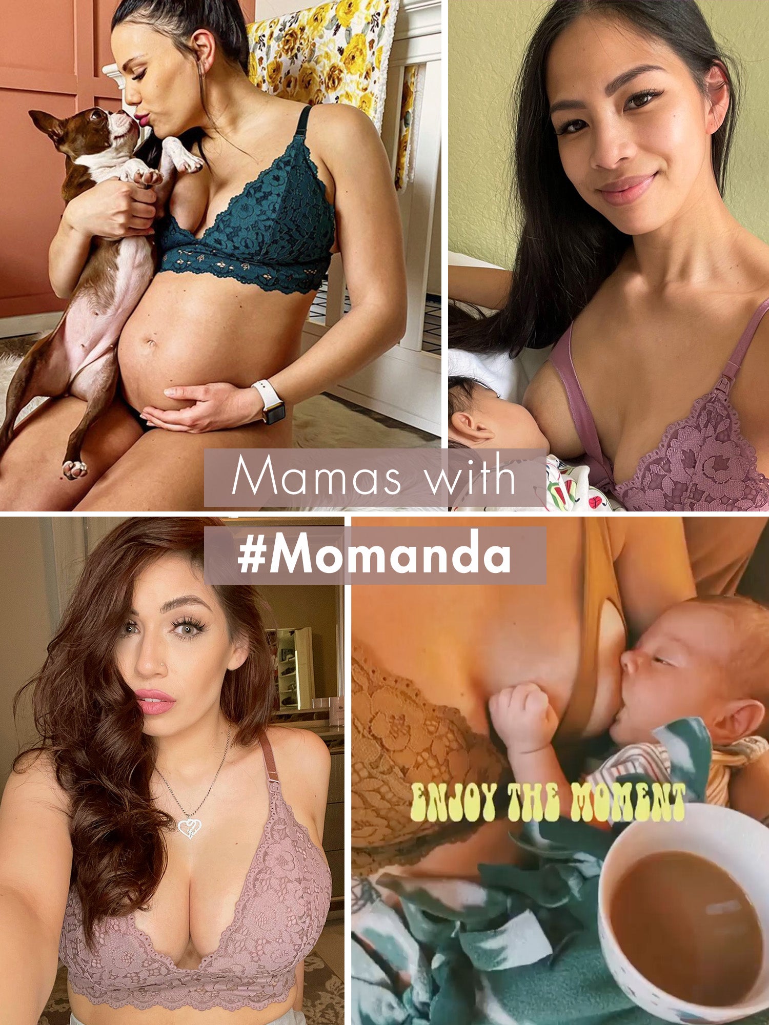 MOMANDA Women‘s Lace Plunge Nursing Bralette Rose Brown