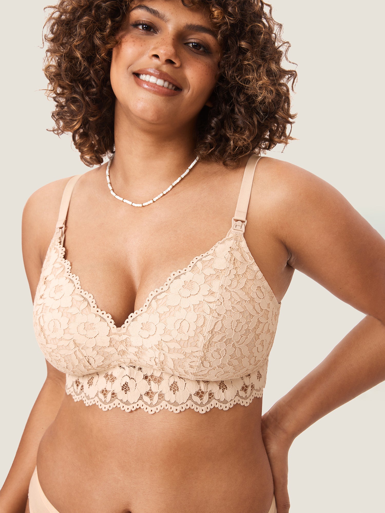 MOMANDA Women's More Support Lace Nursing Bralette Beige