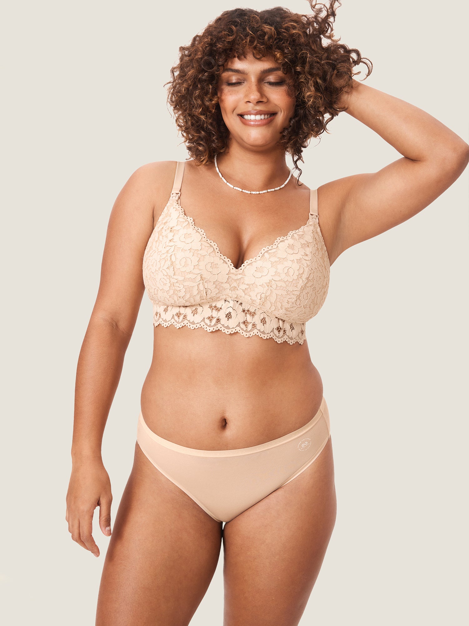 MOMANDA Women's More Support Lace Nursing Bralette Beige