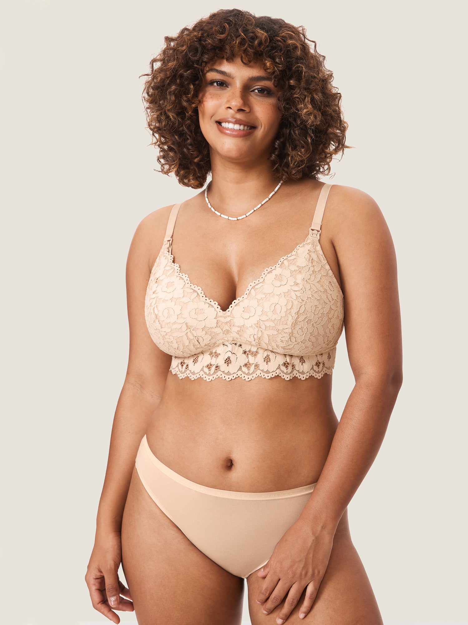 MOMANDA Women's More Support Lace Nursing Bralette Beige