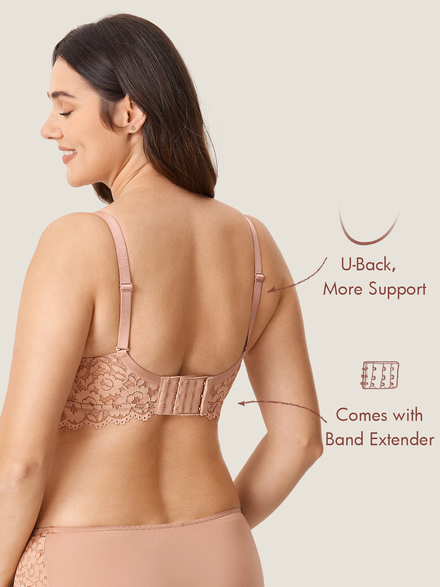 MOMANDA Women's More Support Lace Nursing Bralette Cream Coffee