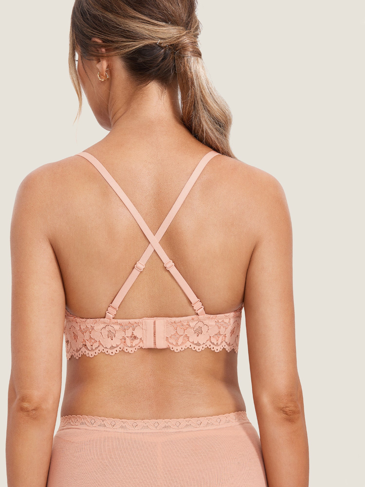 MOMANDA Women's More Coverage Lace Plunge Nursing Bralette Grapefruit Orange
